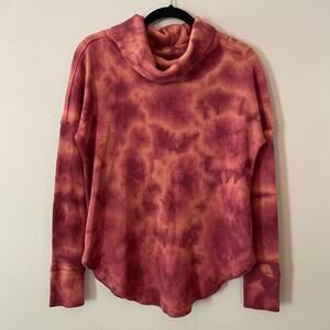 Maeve Anthropologie Pink Tie Dye Cowlneck Thermal Shirt Waffle Women's size XS